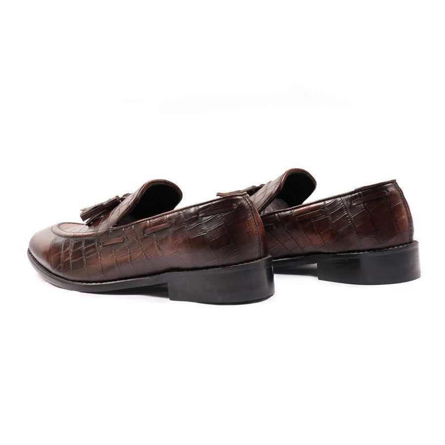 Duata Brown Croco Loafers