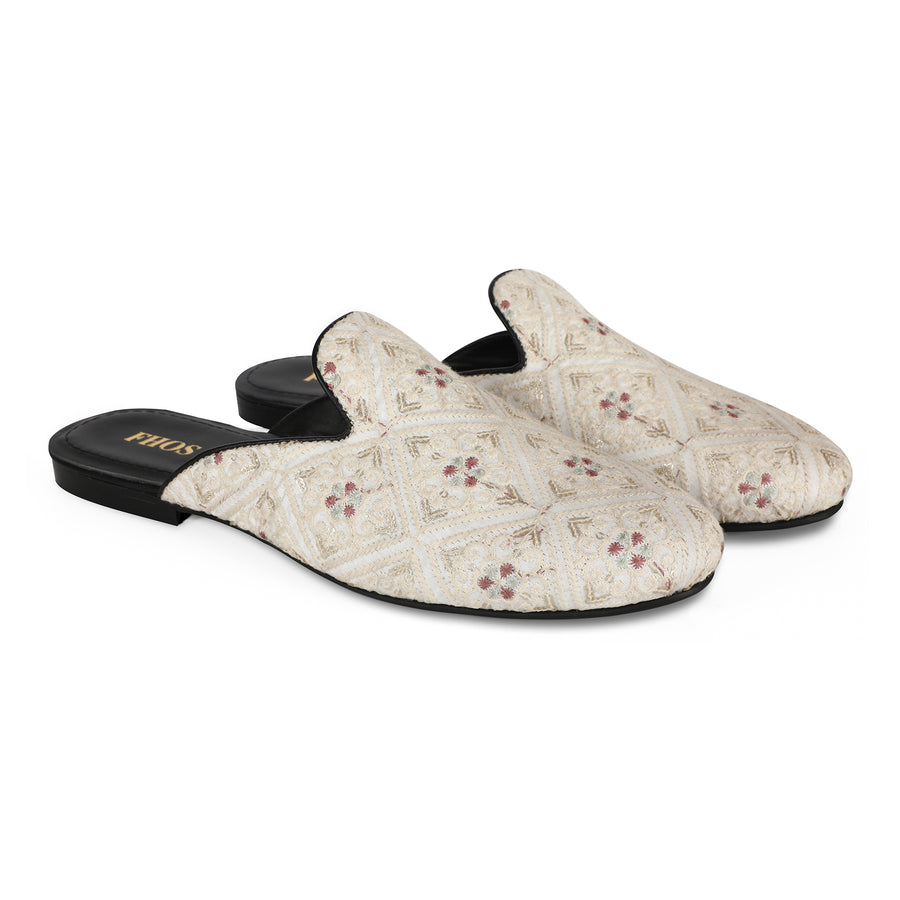 Embroidered Silk Mules